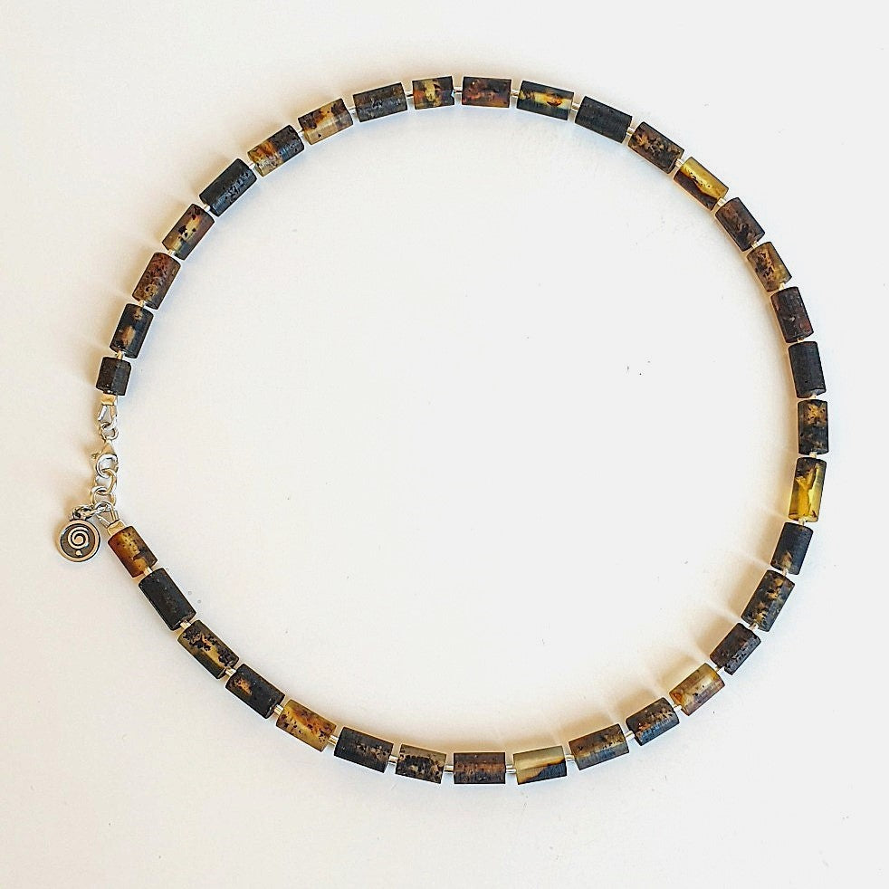 Black Amber Silver 925 Necklace for Men "Sun Stories"