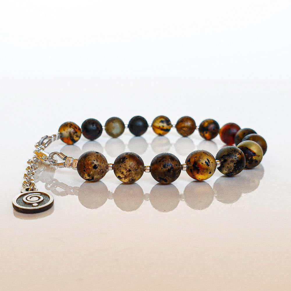 Amber Adjustable Silver 925 Bracelet for Women 8 mm "Sun Stories"