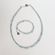 Load image into Gallery viewer, Set of Aquamarine A+ cube Silver 925 Necklace and Bracelet for Women "Stone of Faith"