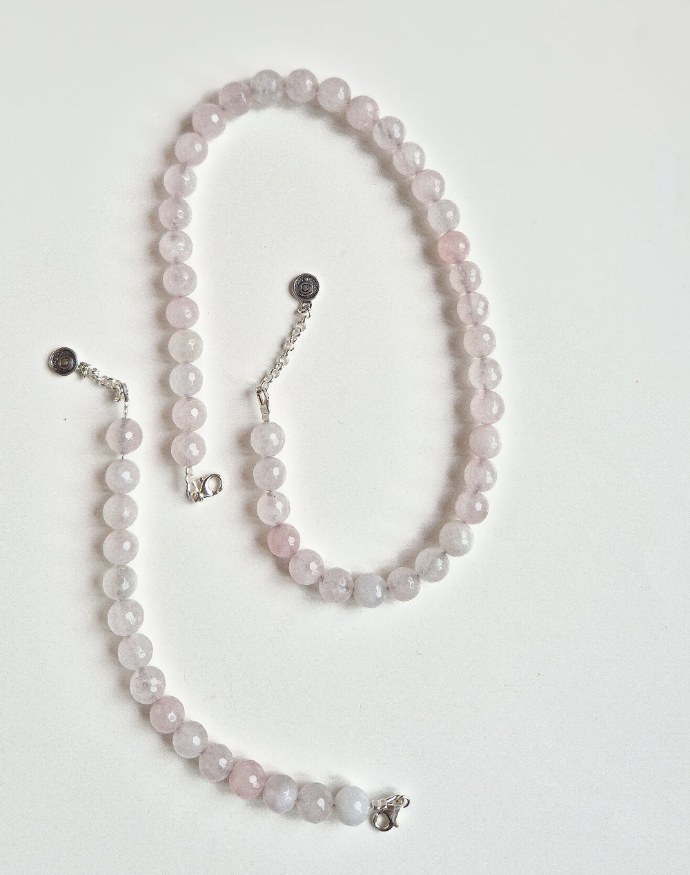 Set of Pink Quartz Silver 925 Necklace  and Bracelet "Tenderness"