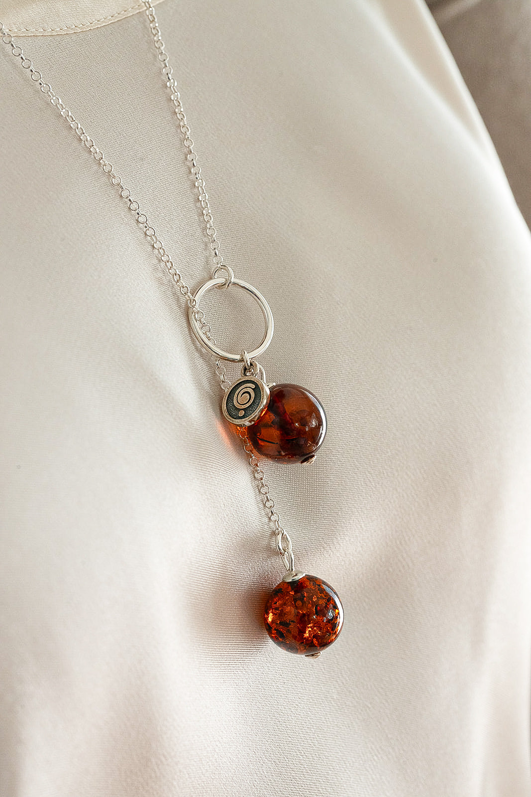 Baltic Amber Long Silver 925 Necklace for Women Cognac Colour "Sun Stories"