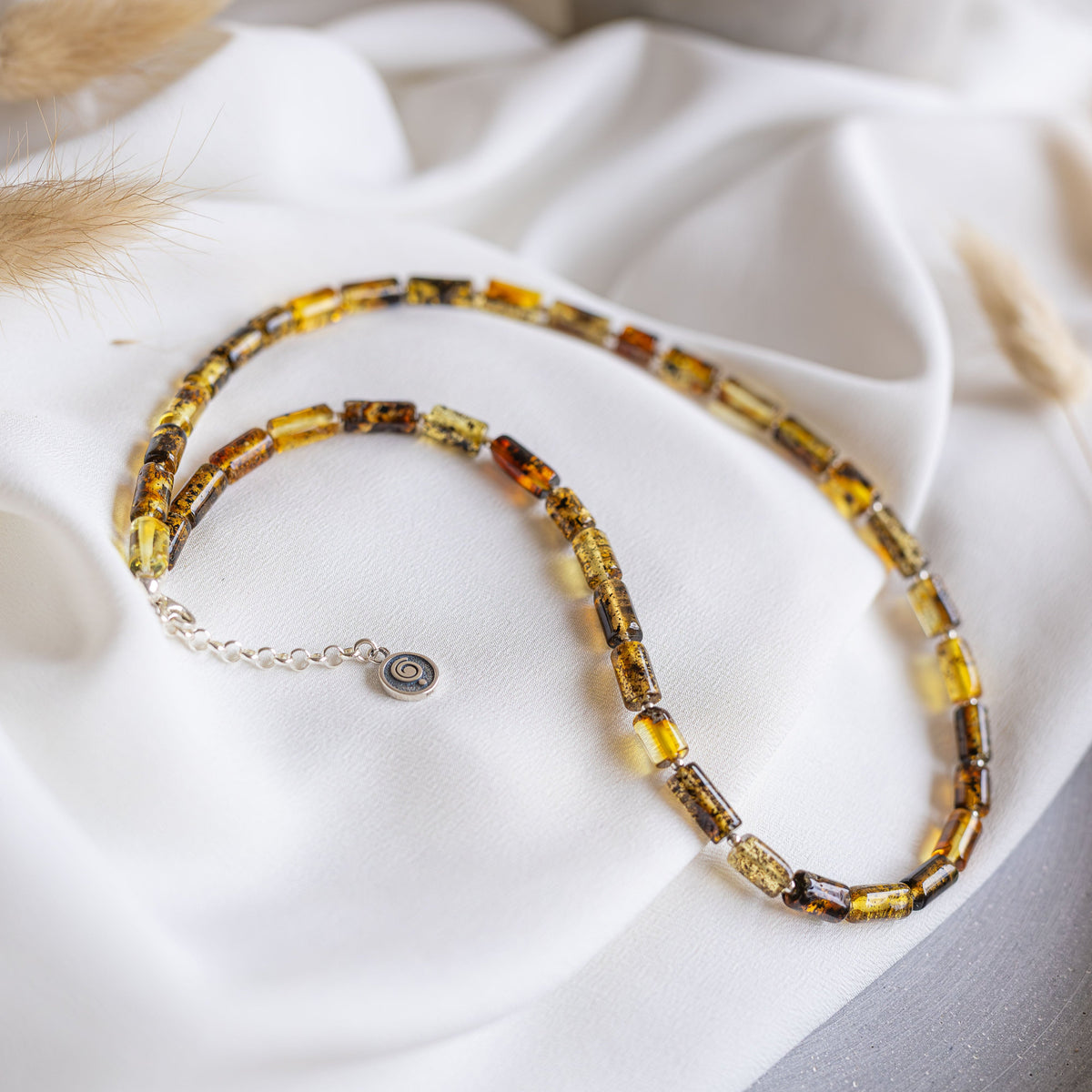 Baltic Amber Silver 925 Necklace for Women Honey Colour "Sun Stories"