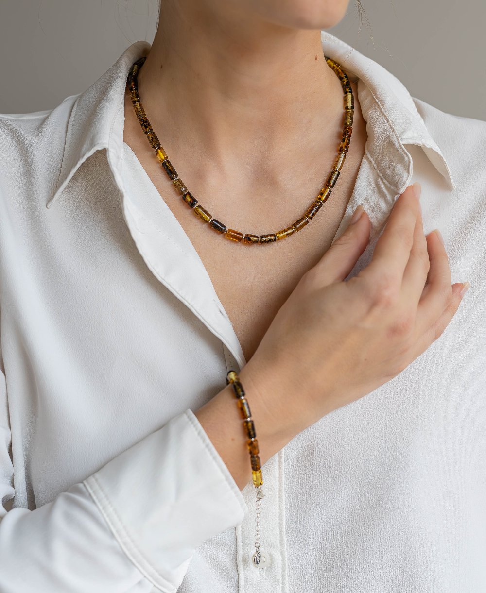 Baltic Amber Silver 925 Necklace for Women Honey Colour "Sun Stories"