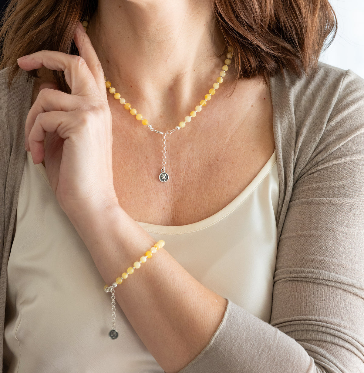 Luxury Light Baltic Amber and Sterling Silver 925 Bracelet and Necklace Set "Sun stories"