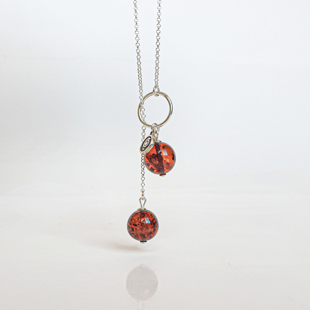 Baltic Amber Long Silver 925 Necklace for Women Cognac Colour "Sun Stories"