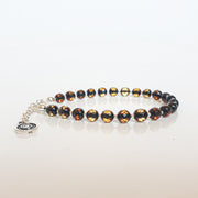 Natural Faceted Two-Tone Baltic Amber and Sterling Silver 925 Bracelet