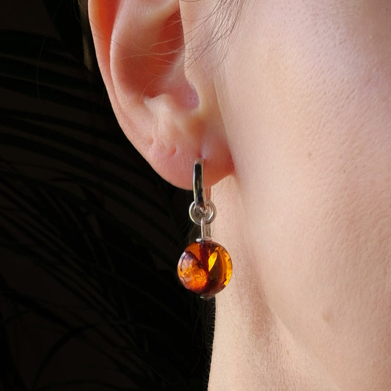 Silver 925 Earrings with Cognac Colour Baltic Amber "Sun Stories"