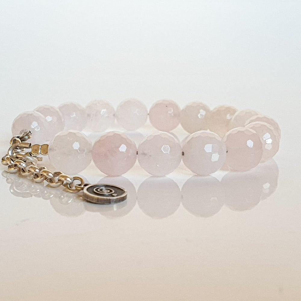 Pink Quartz Adjustable Silver Bracelet for Women "Tenderness"